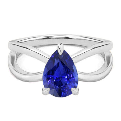 Natural Real ( Not Lab Grown )  White Gold Solitaire Ring Ceylon Sapphire 2.50 Carats Split Shank