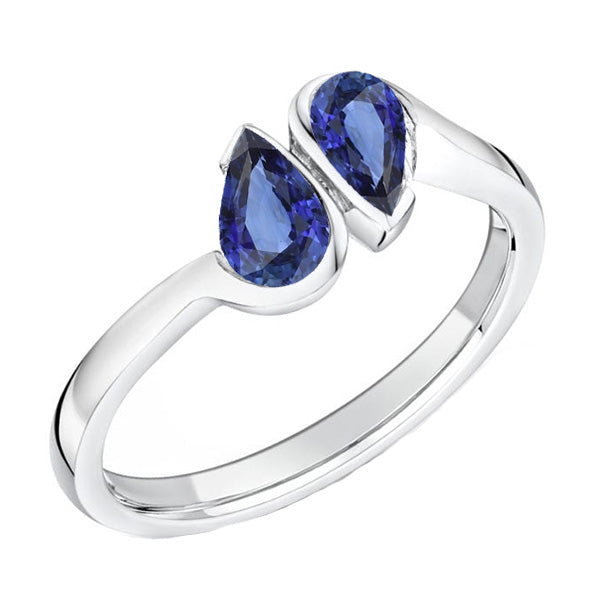 Toi et Moi Blue Sapphire Anniversary Ring 2 Stone Jewelry 2 Carats 
