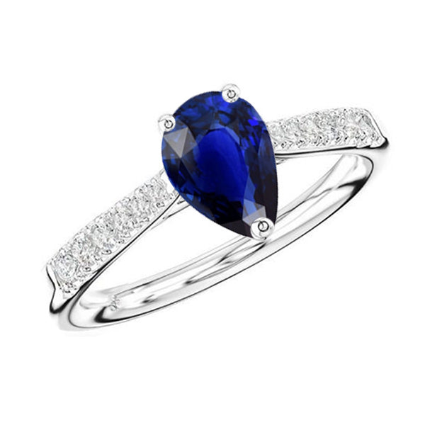 Ladies Natural Earth Mined Diamond Jewelry Blue Sapphire Ring Pear Shaped 3 Carats