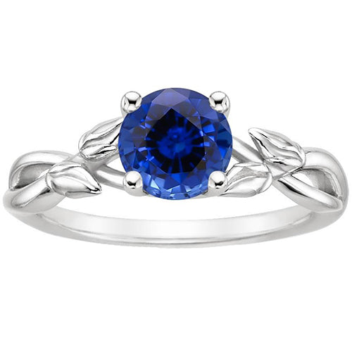 New Stylish Solitaire Ring Natural Blue Sapphire Split Shank Leaf Style
