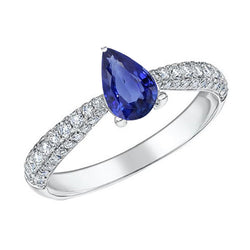 Natural Earth Mined Diamond Solitaire Ring Accents Pear Ceylon Sapphire 2.50 Carats