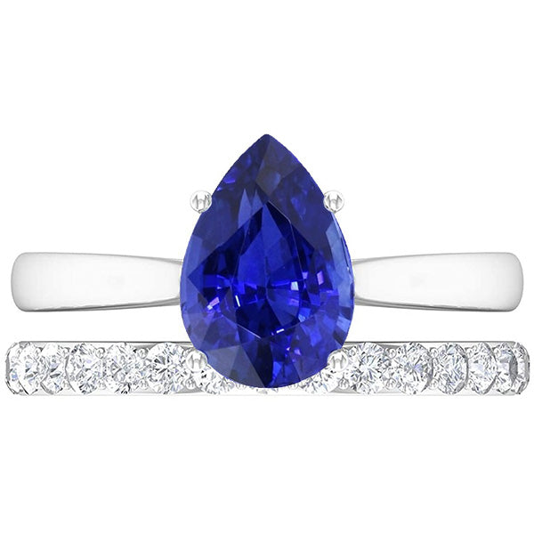 Pear Blue Sapphire Wedding Ring Set White Gold & Natural Earth Mined Diamonds 4.50 Carats