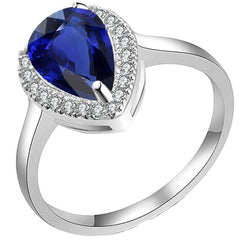 Halo Deep Blue Sapphire Ring White Gold & Natural Earth Mined Diamonds 3.50 Carats
