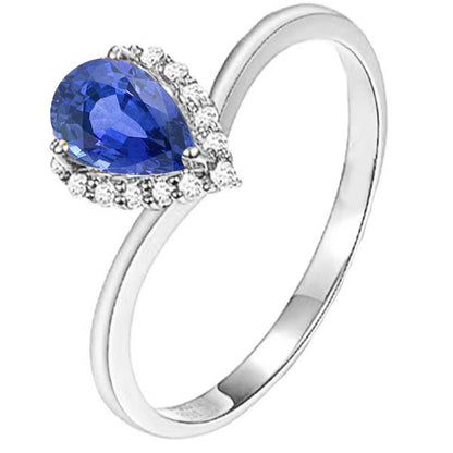 Halo Natural Earth Mined Diamond Gemstone Jewelry Pear Ceylon Sapphire Ring 2.50 Carats