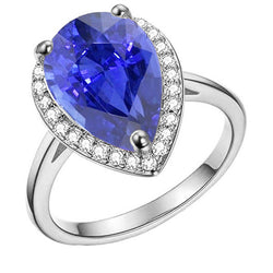 Natural Earth Mined Diamond Jewelry Halo Ceylon Sapphire Ring 4 Carats