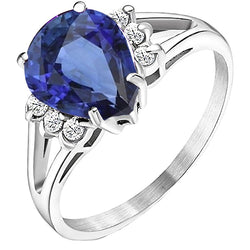 Ladies Natural Earth Mined Diamond Engagement Ring Blue Sapphire Split Shank 3.50 Carats