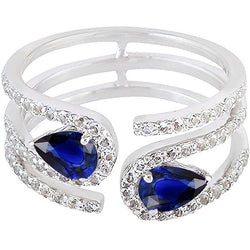 Toi et Moi Gold Women’s Pear Blue Sapphire Natural Earth Mined Diamond Ring 3.50 Carats