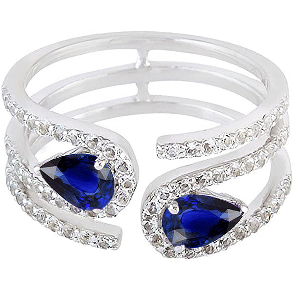 Toi et Moi Pear Blue Sapphire Gold Women’s Diamond Ring 3.50 Carats