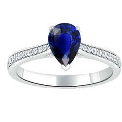 Pear Sapphire Engagement Ring Sri Lankan With Diamond Accents 3 Carats