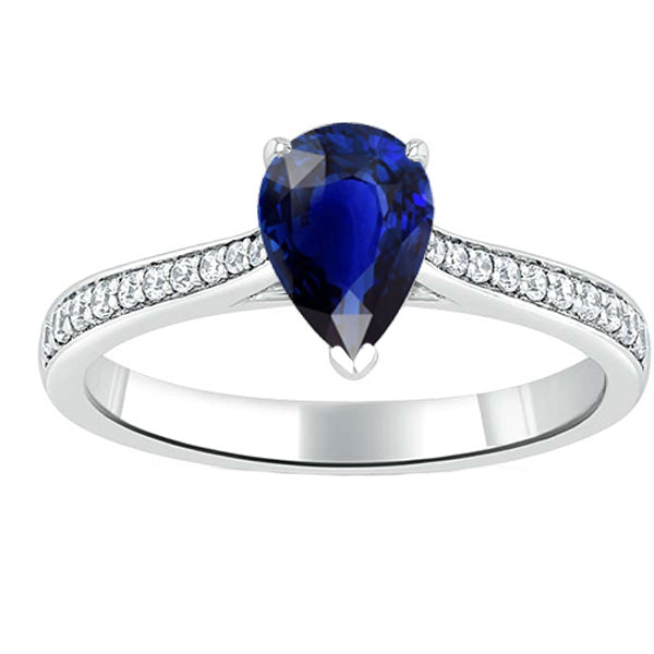 Pear Sapphire Engagement Ring Sri Lankan With Natural Earth Mined Diamond Accents 3 Carats