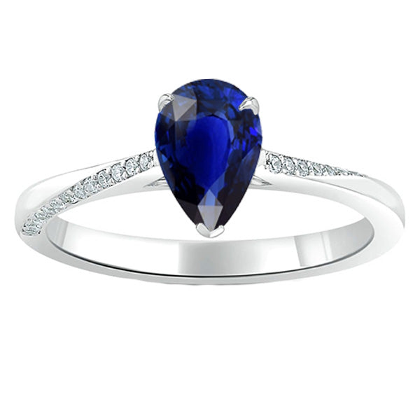 White Gold Blue Sapphire Ring Pear & Round Natural Earth Mined Diamonds 2.50 Carats