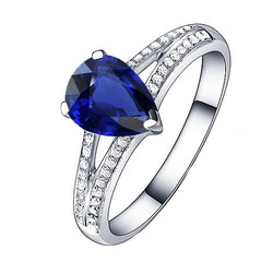 Blue Sapphire Diamond Ring Split Shank 3 Carats White Gold 14K
