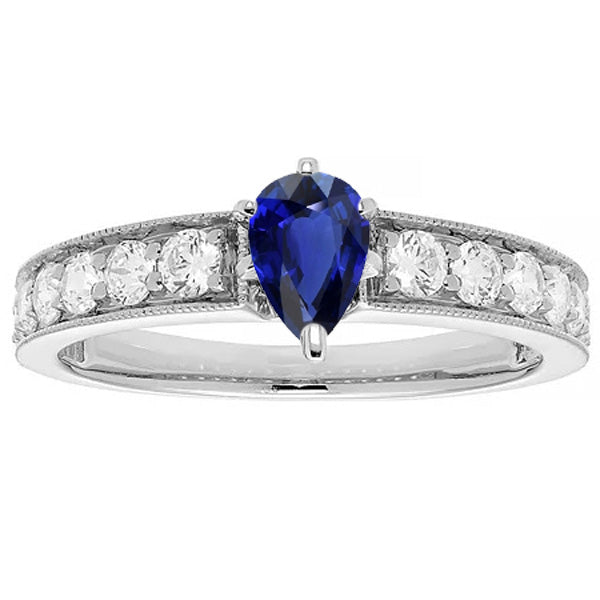  High Quality Unique   Gemstone Ring Pear Ceylon Sapphire Channel Set Diamond