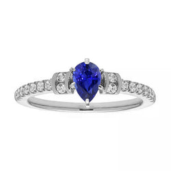 Natural Earth Mined Diamond Engagement Ring Pear Blue Sapphire 2.50 Carats Gold