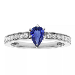 Solitaire Pear Shaped Ceylon Sapphire Ring With Accents 2.50 Carats