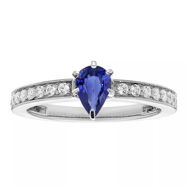 Solitaire Pear Shaped Ceylon Sapphire Ring With Accents  High Quality Unique   