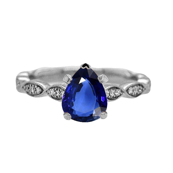 Gemstone  Quality Wedding  Jewelry Pear Ceylon Sapphire Ring With Diamonds