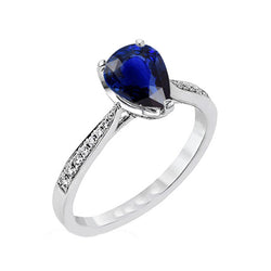 Gemstone Jewelry Ring Pear Deep Blue Sapphire & Natural Earth Mined Diamonds 2.50 Carats