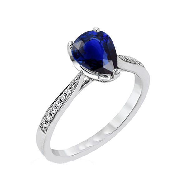 Gemstone Quality Wedding   Jewelry Ring Pear Deep Blue Sapphire & Diamonds