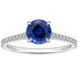 Women Natural Earth Mined Diamond Jewelry Accented Round Ceylon Sapphire 2.50 Carats Gold