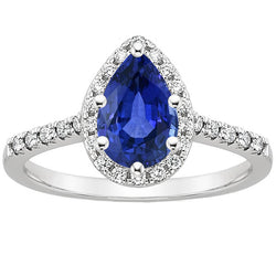 Pear Cut Blue Sapphire & Natural Earth Mined Diamond Halo Ring 3.50 Carats Ladies Jewelry