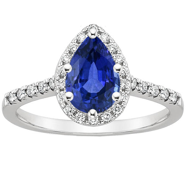Pear Cut Blue Sapphire & Diamond Halo Ring  Women Jewelry Sparkling Unique   Ladies Jewelry