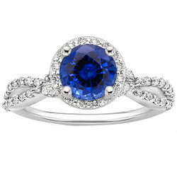 Natural Earth Mined Diamond Halo Jewelry Deep Blue Sapphire Split Shank Prong Set 3 Carats