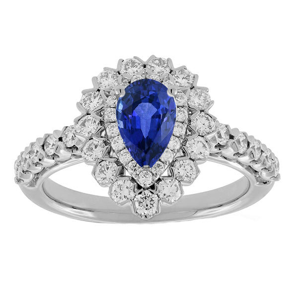Diamond Double Women Jewelry Sparkling Halo Ceylon Sapphire Ring Flower Style