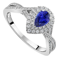Halo Pear Sapphire Ring Sri Lankan Twisted Style 4.50 Carats