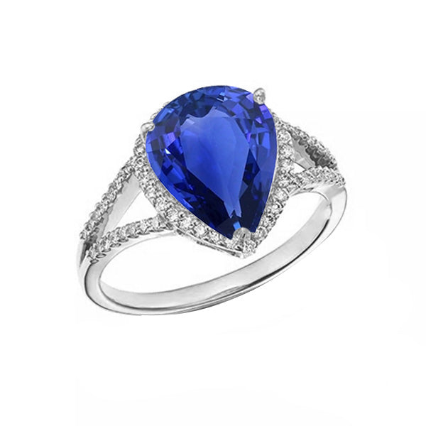 Halo Gemstone Ring Blue Sapphire & Diamonds   Lady’s Brilliant  Ladies Jewelry