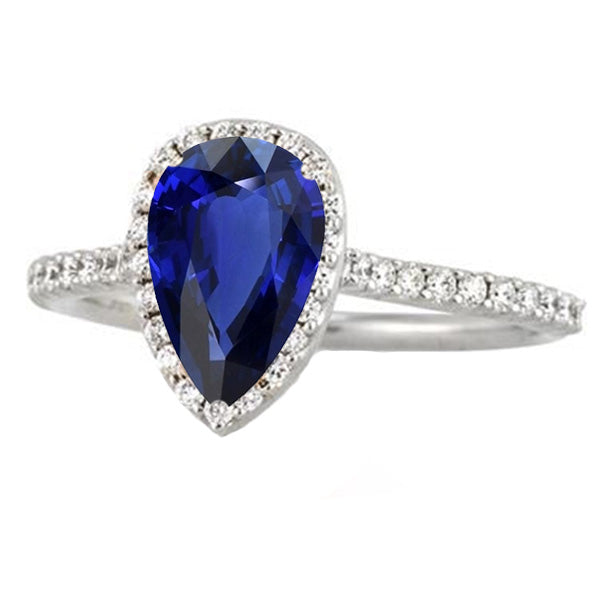 White Gold Halo Ceylon Sapphire Ring With Accented Diamonds