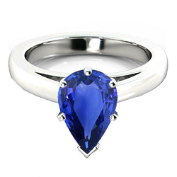 Blue Sapphire Solitaire Engagement Ring Pear Cut 2.50 Carats