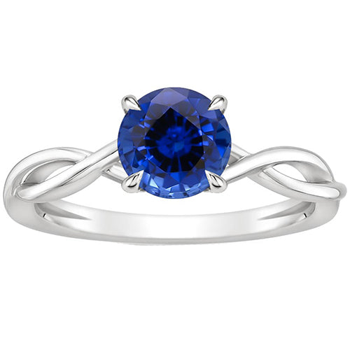 Lady’s  Style White Elegant Solitaire Blue Sapphire Gemstone Ring Twisted Shank White Gold 