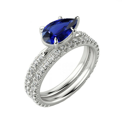 Diamond Engagement Ring Set Pear Sri Lankan  Gorgeous fancy     Sapphire