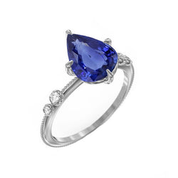 Natural Earth Mined Diamond Anniversary Pear Ceylon Sapphire Ring 5 Stone 2.50 Carats