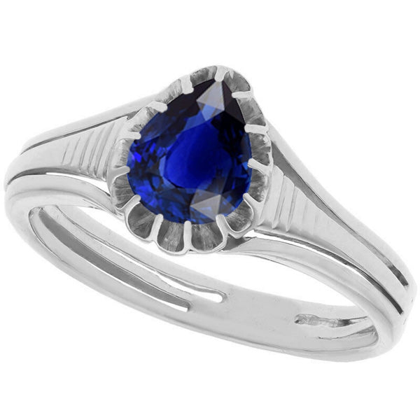 Solitaire Women Jewelry Sparkling Vintage Style Pear Cut Ceylon Sapphire Ring