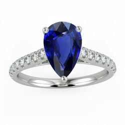 Gold Gemstone Ring Blue Sapphire With Natural Earth Mined Diamond Accents 4 Carats