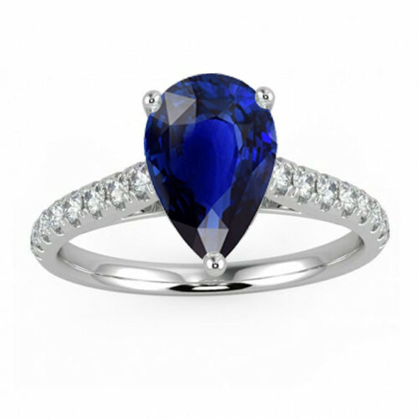 Ladies Gemstone Solitaire Women Jewelry Sparkling Ceylon Sapphire Ring With Accents