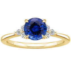 Yellow Gold Diamond Ring Prong Blue Sapphire Tapered Shank 2.50 Carats