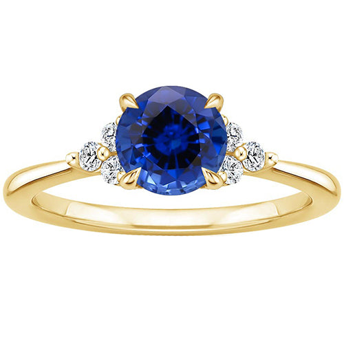 New FAncy Yellow Gold Diamond Ring Prong Blue Sapphire Tapered Shank