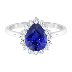 Halo Pear Blue Sapphire Ring Star Style Natural Earth Mined Diamond Jewelry 3.50 Carats