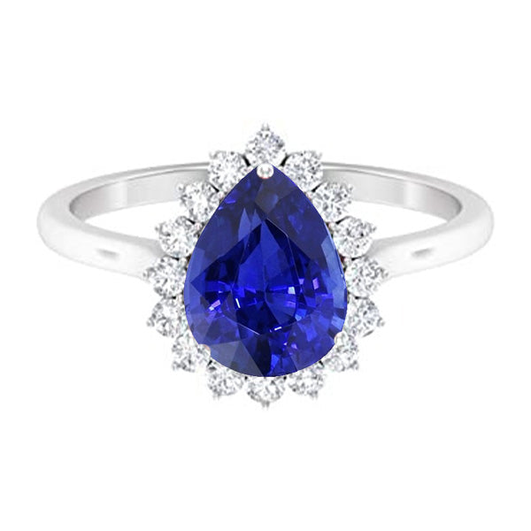 Halo Pear Blue Sapphire Ring Star Style Natural Earth Mined Diamond Jewelry 3.50 Carats