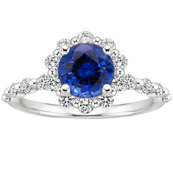Women's Diamond Jewelry Flower Style Halo Ceylon Sapphire 3 Carats New