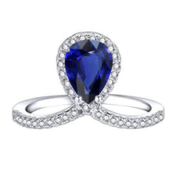 Pear Halo Natural Earth Mined Diamond Ring Enhancer Blue Sapphire 3.50 Carats