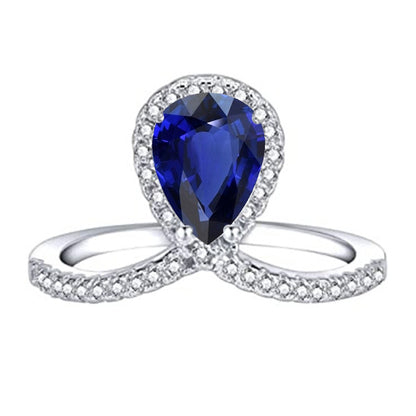 Pear Quality Wedding    Halo Diamond Ring Enhancer Natural Blue Sapphire