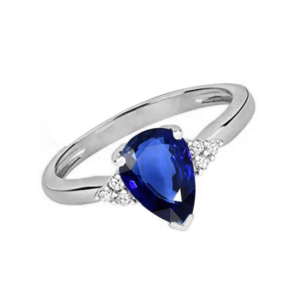 Gemstone Pear Deep Blue Sapphire Ring & Natural Earth Mined Diamonds 2.50 Carats