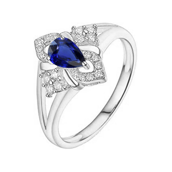 Women Jewelry Sparkling  Diamond & Gemstone Ring Pear Sri Lankan Sapphire