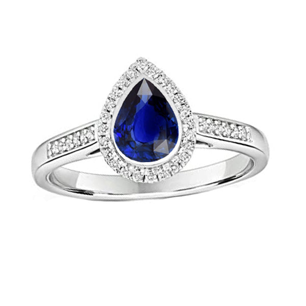 Women Halo Ring Deep Blue Sapphire & Round Women Jewelry Sparkling  Diamond Accents