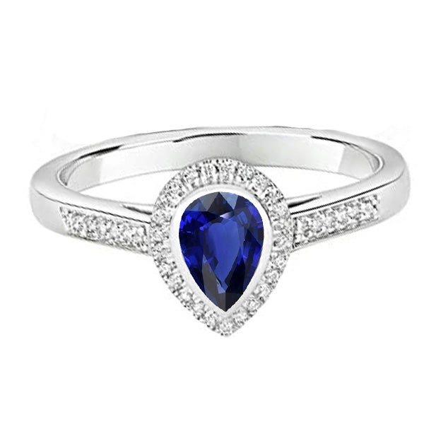 Women Jewelry Sparkling  Halo Engagement Ring Pear Blue Sapphire With Accents