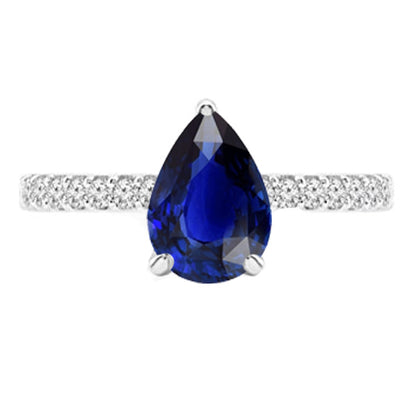 Solitaire Women Jewelry Sparkling   Pear Ceylon Sapphire Ring With Diamond Accents
